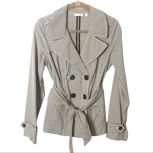 Halogen Jackets & Blazers - Halogen Black White plaid check trench blazer with tie belt sz M NWOT